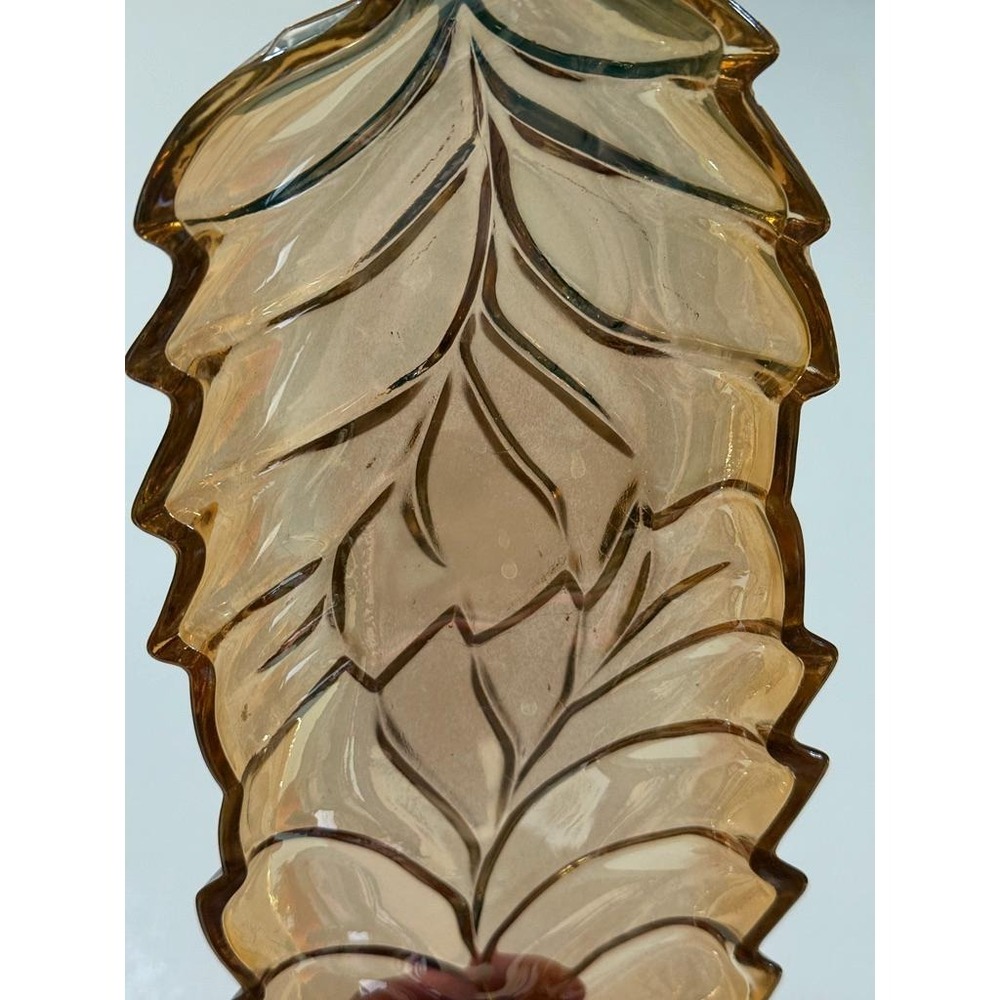 Vintage Amber Carnival Glass - Double Leaf Trinket or Candy Dish